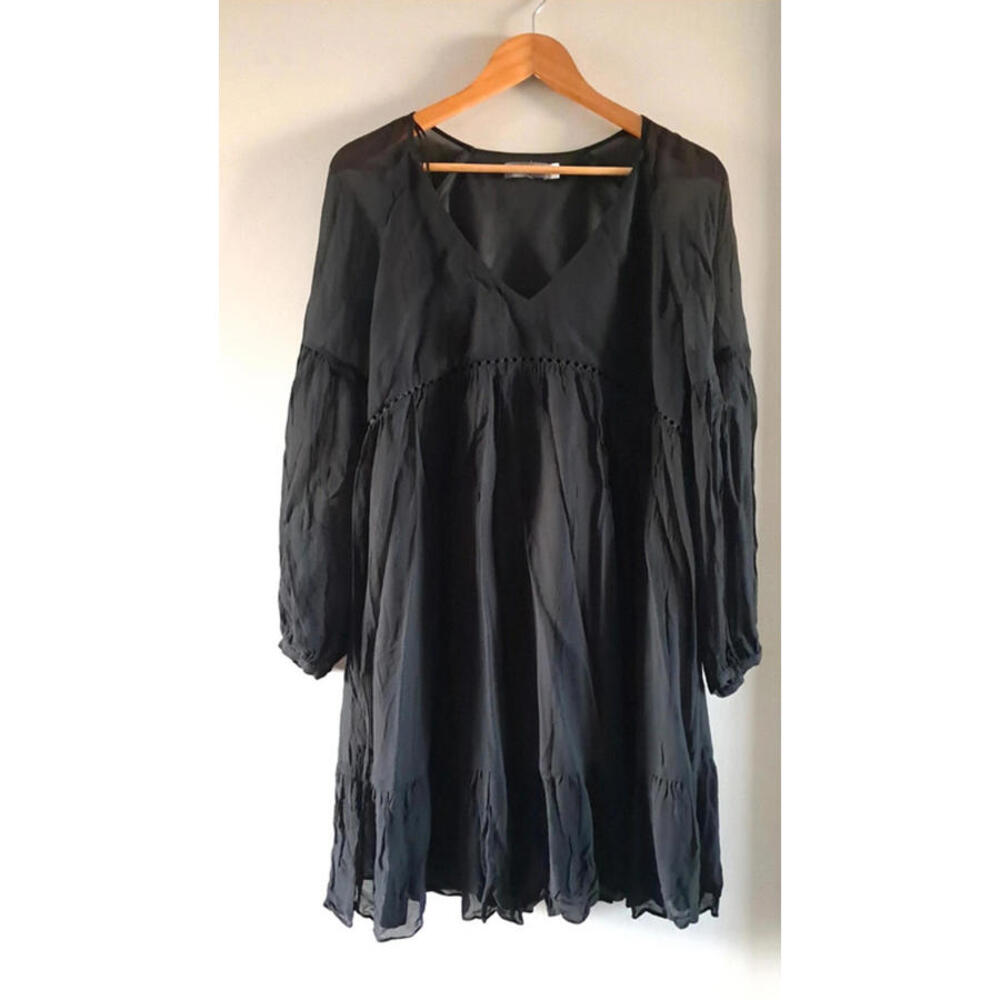 Black mint velvet long sleeve mini dress uk12 medium